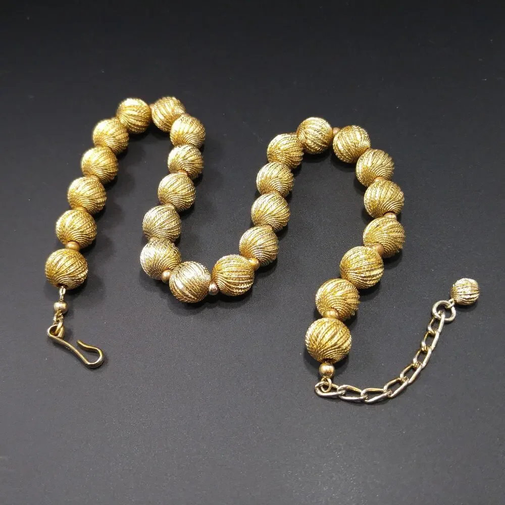 Vintage Napier Gold Textured Bead Necklace 1950s Signed 17” - Picture 9 of 10